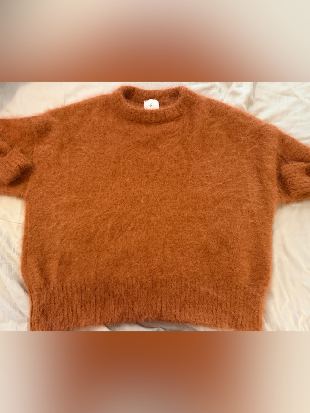 G. By Goop Burnt Orange Angora Oversized Sweater Size Medium Cozy Quiet Luxury - Picture 3 of 11